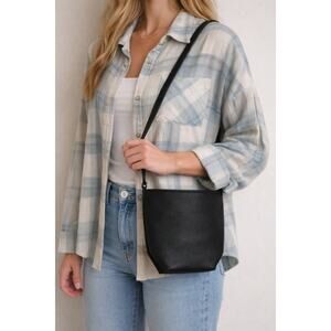 Small Black Faux Leather Crossbody Purse Minimalist Bucket Bag